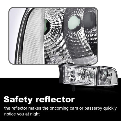 G-PLUS Headlights HEADLIGHTS | Fit Dodge Ram 1500 1994-2001/HEADLIGHTS | Fit Dodge Ram 2500 3500 1994-2002 Clear Lens Chrome Housing Clear Reflector Bumper Headlamps w/o Bulbs,faros delanteros Assembly