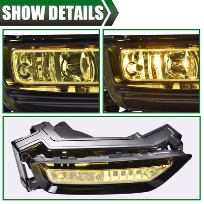 G-PLUS Fog Light Lamps Kit Compatible With 2013-2015 Honda Accord Sedan,Driving Fog Lamps W/Switch Bulbs Bezel Driver & Passenger Pair (Yellow Lens)