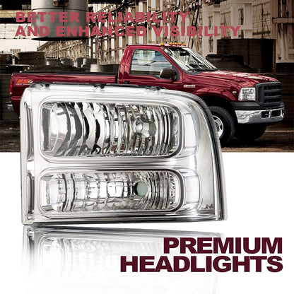 G-PLUS Headlights Assembly, Compatible with Ford F250 F350 Super Duty 2005 2006 2007 Bumper Headlamps, Clear Lens Chrome Housing Clear Reflector