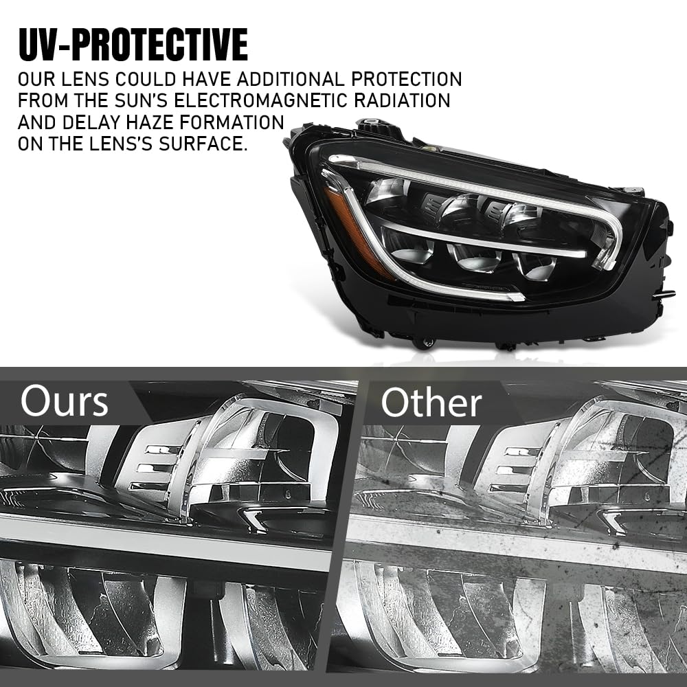 G-PLUS LED Headlight Front Right Side Compatible with Benz GLC Class X253/C253 2020 2021 2022 LED Model, Fit Headlight Without Adaptive Only 2539069203, MB2503262 Black