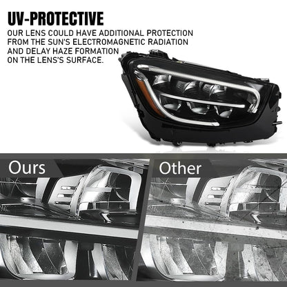 G-PLUS LED Headlight Front Right Side Compatible with Benz GLC Class X253/C253 2020 2021 2022 LED Model, Fit Headlight Without Adaptive Only 2539069203, MB2503262 Black