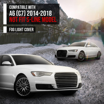 G-PLUS Front Bumper Foglight Cover Grill Compatible with Audi A6 C7 2014-2018, Not Fit S-Line Model 1028143, 4G0807647 Chrome Black