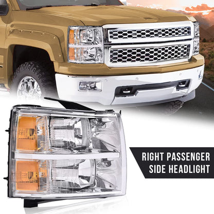 G-PLUS Headlights Assembly Compatible with Chevy Silverado 2007-2013/Fit Chevy Silverado 2500 HD 3500 HD 2007-2014 Bumper Headlamp Right Passenger Side Clear lens Chrome Housing Amber Reflector