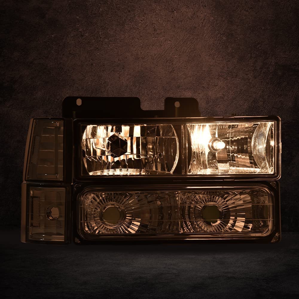 G-PLUS Headlights Assembly, Fit 1994 1995 1996 1997 1998 1999 GMC C1500 K1500 Yukon Bumper Headlamps, Clear Lens Chrome Housing Clear Reflector,faros delanteros
