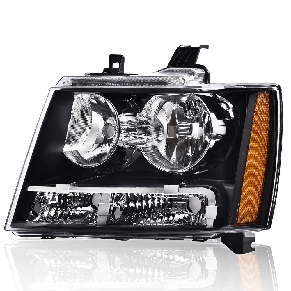 G-PLUS Headlights Assembly Fit Chevy Tahoe Subarban Avalanche 2007-2014 Set Left Driver Side Bumper Corner Headlamp Clear Lens Black Housing Amber Reflector Bumper Headlamps,faros delanteros