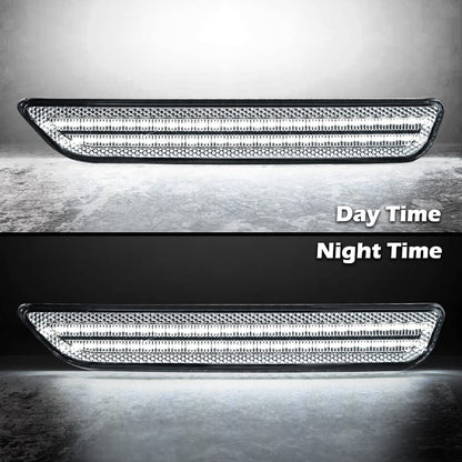 G-PLUS WHITE LED STRIP Front Fender Lamp Side Marker Light Lamp With Bulbs Compatible with Ford Mustang 2010-2014 AR3Z-15A201-A, AR3Z-15A201-B, AR3Z15A201A, AR3Z15A201B Clear Lens