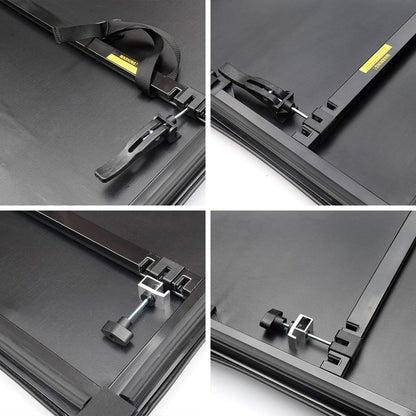 G-PLUS Black Lock Truck Bed Tonneau Cover 4-Fold 5.5FT Compatible with 2009 2010 2011 2012 2013 2014 Ford F150 Black