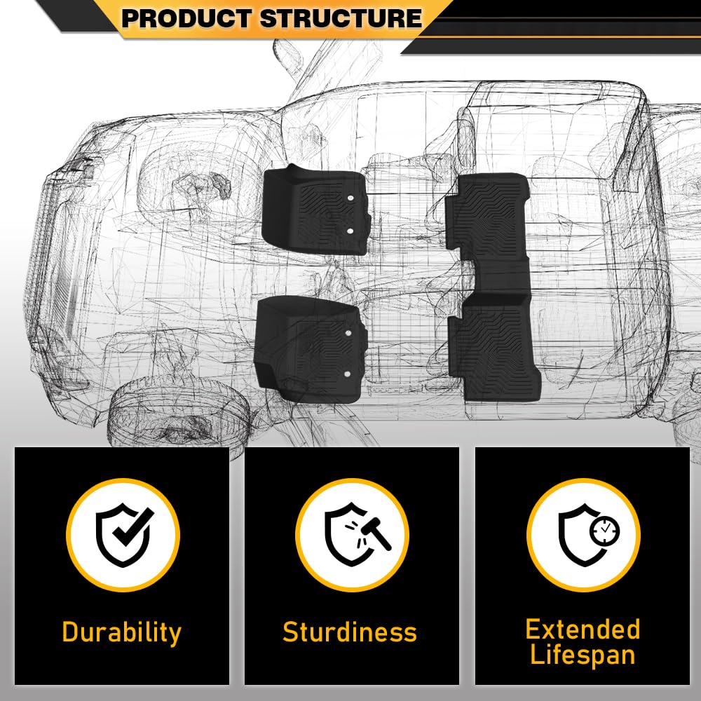 TPE Floor Liner 3PCS, All Weather Protection Mats, Waterproof, Compatible with Honda Civic 2012 2013 2014 2015, Front & 2nd Row, Floor Mats Cargo Liners Accessories Black