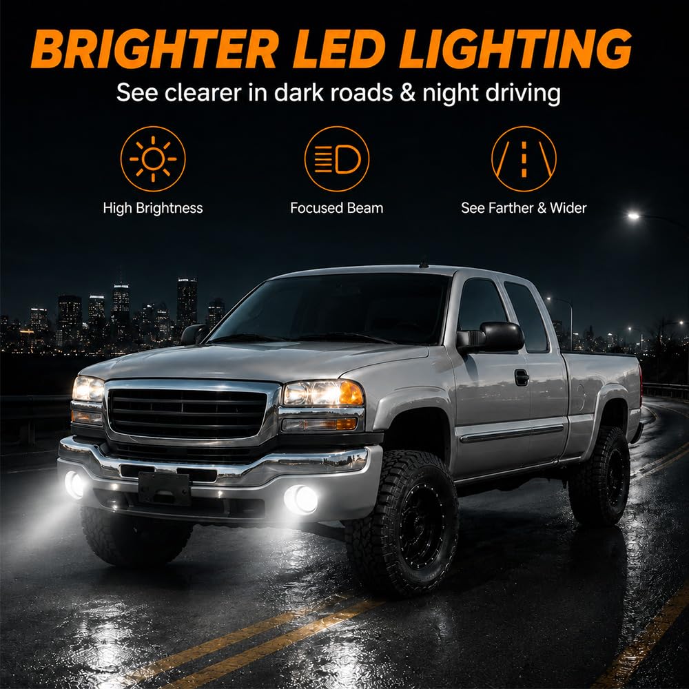 G-PLUS Bumper Fog Lights Pair Compatible With GMC Sierra 2003-2007 Pickup Truck (Smoky Lens + Wire Harness)