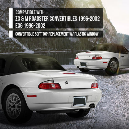 G-PLUS Convertible Soft Top Plastic Window Heated Glass Window Compatible with BMW Z3 & M Roadster Convertibles 1996-2002 Fit BMW E36 1996-2002 Black