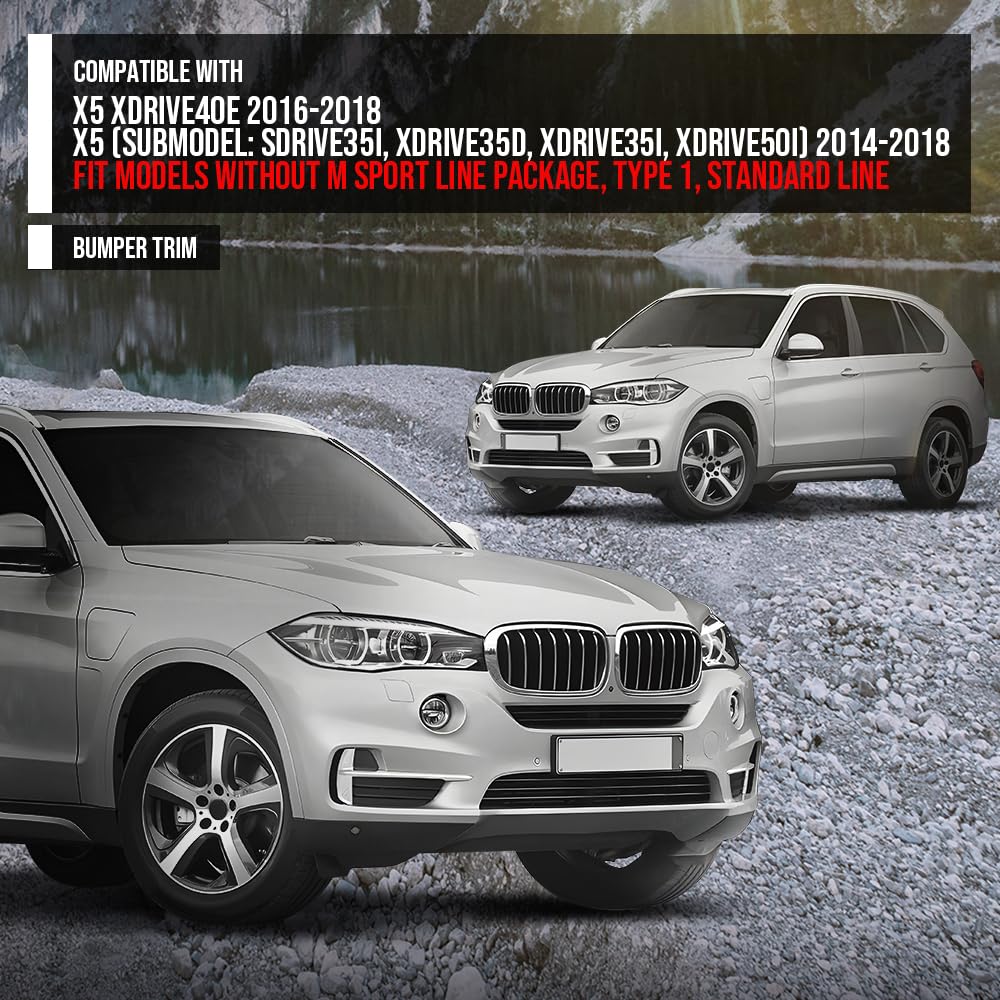 G-PLUS Bumper Trim Silver Compatible with BMW X5 2014–2018 Fits xDrive40e 2016–2018 (Excluding M Sport Package) Standard Edition Front Bumper Trim Strips 51117303114 51117303113