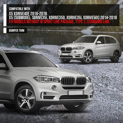 G-PLUS Bumper Trim Silver Compatible with BMW X5 2014–2018 Fits xDrive40e 2016–2018 (Excluding M Sport Package) Standard Edition Front Bumper Trim Strips 51117303114 51117303113