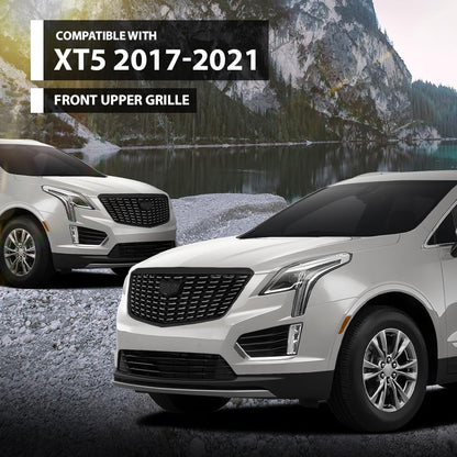 G-PLUS Front Bumper Upper Grille Compatible with Cadillac XT5 2017-2021 Gloss Black
