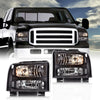 G-PLUS Headlights Assembly, Compatible with 99-04 Ford F250 F350 F450 F550 Super Duty/00-04 Ford Excursion Bumper Headlamps, Clear Lens Black Housing Clear Reflector,faros delanteros
