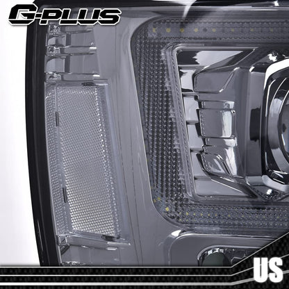 G-PLUS LED Tube Dual Projector Headlights, Compatible with 2007-2014 Chevy Tahoe/Suburban Bumper Headlamps Assembly, Smoky Lens Chrome Housing Clear Reflector,faros delanteros