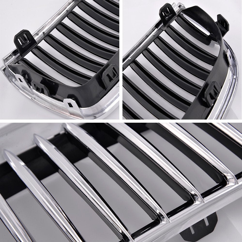 4PCS Silver Front Bumper Kidney Grille Hood Grills Replacement For BMW E90 E91 2005-2008 3-Series 320i 325i 330i 323i 328i Sedan Wagon 2006 2007