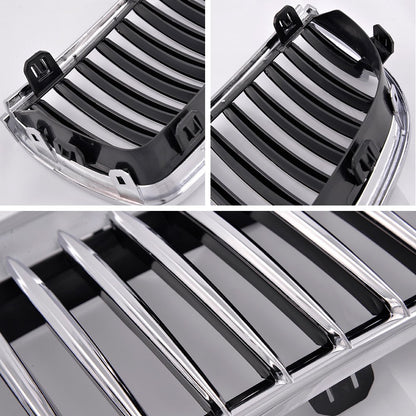 4PCS Silver Front Bumper Kidney Grille Hood Grills Replacement For BMW E90 E91 2005-2008 3-Series 320i 325i 330i 323i 328i Sedan Wagon 2006 2007