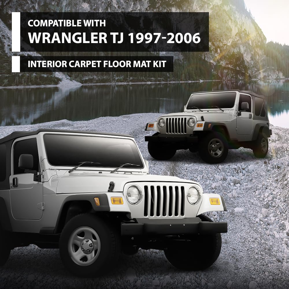 G-PLUS Floor Mats Liners Compatible with Jeep Wrangler TJ 1997 1998 1999 2000 2001 2002 2003 2004 2005 2006 All Weather Protection TPE Cargo Liner Black 6pcs Gray