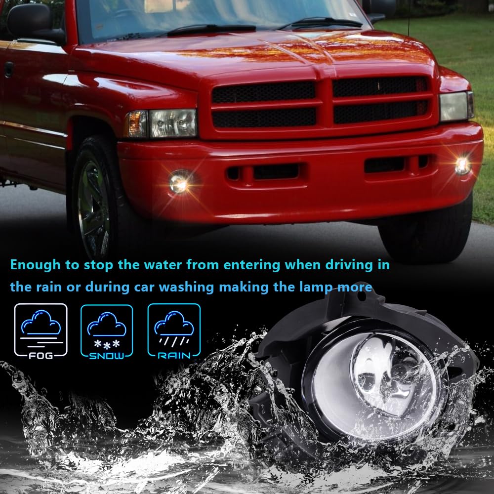 G-PLUS Fog Lights Compatible with Dodge Ram 1500 1994-2001/Fit 94-02 Ram 2500 3500 Pick Up Truck 896 12V 37.5W Halogen Lamp (Clear Lens w/Bulbs)