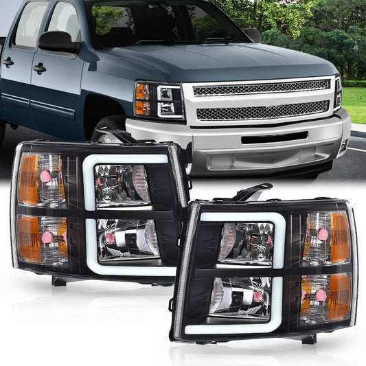 G-PLUS LED DRL Headlights Assembly HEADLIGHTS | Fit Chevy Silverado 1500 2007-2013/Fit 2007-2014 Chevy Silverado 2500 HD 3500 HD,Headlamps Clear Lens Black Housing Amber Reflector,faros delanteros