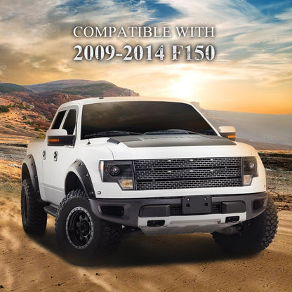 G-PLUS Fender Flares, Compatible with 2009-2014 Ford F150 67" / 78.8" / 97.4" Styleside Beds, [Not Compatible with Platinum & Raptor models], Rivet Style Smooth Matte Wheel Cover Protector 4pcs