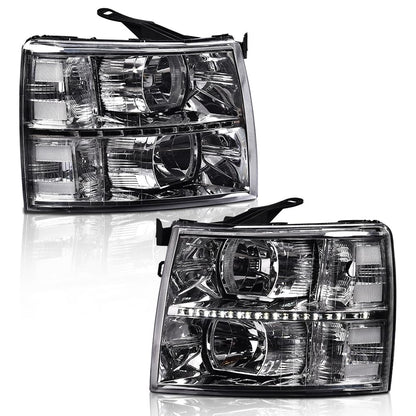 G-PLUS LED DRL Headlights, Compatible with Chevy Silverado 1500 2007-2013/Fit Chevy Silverado 2500 3500 & HD 2007-2014 Bumper Headlamps, Clear Lens Chrome Housing Clear Reflector,faros delanteros