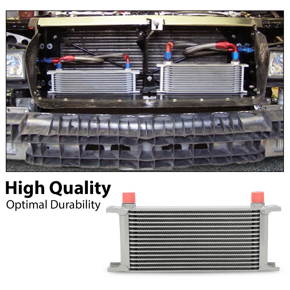 G-PLUS Universal Aluminum Engine Transmission Racing Oil Cooler Silver 16 Row English-style AN10-10AN T-6061 Aluminum