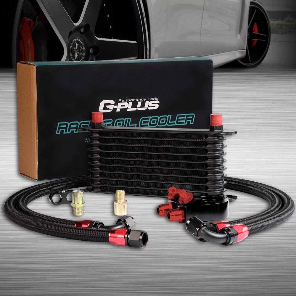 10 Row 10AN Universal Aluminum Engine Transmition Oil Cooler Kit + Oil Filter Relocation Kit