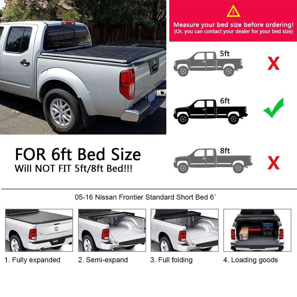 G-PLUS T3 Tri-Fold Truck Tonneau Cover Replacement for Nissan Frontier 2005-2021 / Suzuki Equator 2009-2014| Fleetside 6Ft Bed | for Models Fleetside/Styleside Models and for Without Bed Rail System