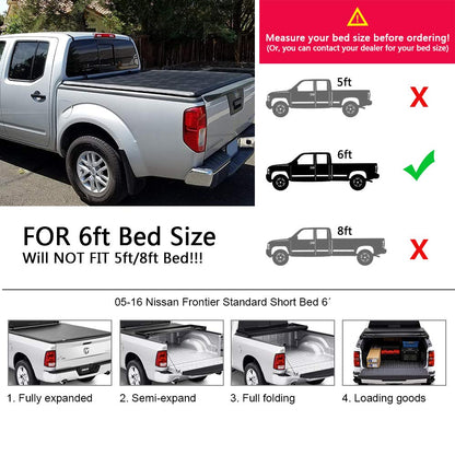 G-PLUS T3 Tri-Fold Truck Tonneau Cover Replacement for Nissan Frontier 2005-2021 / Suzuki Equator 2009-2014| Fleetside 6Ft Bed | for Models Fleetside/Styleside Models and for Without Bed Rail System