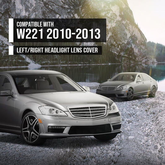 G-PLUS Headlight Lens Cover Compatible with Benz S-Class W221 2010-2013 Left & Right Front Headlamp Lens Cover Clear