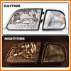G-PLUS Headlights w/Bulbs, Compatible with Ford Expedition 1997-2002/Fit Ford F150 1998-2003/Fit F250 1997-1999 Bumper Headlamps Left &Right Clear lens Chrome Housing Amber Reflector