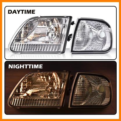 G-PLUS Headlights w/Bulbs, Fit Ford 1998-2003 F150/Fit 1997-2002 Expedition Bumper Headlamps, Clear Lens Chrome Housing Clear Reflector Left & RightBumper Headlamps,faros delanteros