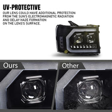 G-PLUS LED Tube Projector Headlights for GMC Sierra 1500 2500HD 3500HD 2007-2014 Clear Black Additional Angle