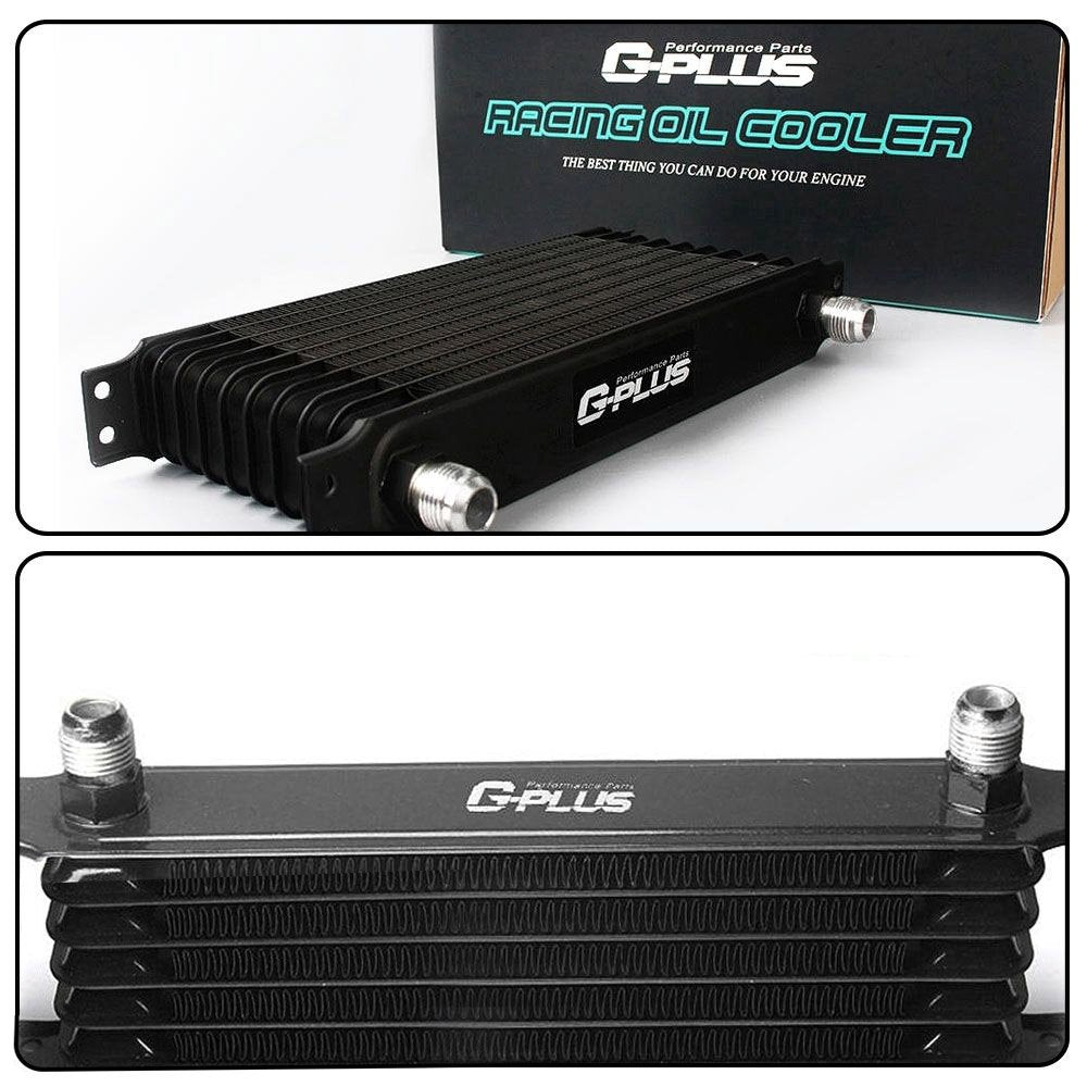 G-PLUS 30 Row 10AN Aluminum Universal Engine Transmission Oil Cooler Kit With 7" Fixed Engine Cooling Fan