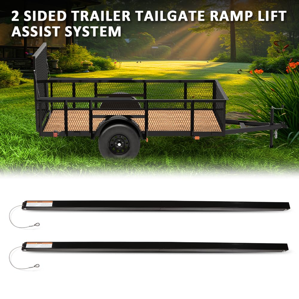 G-PLUS 2 Sided Trailer Tailgate Liftgate Ramp Lift Assist Syste, Fit 350 Pounds Trailers with Side Rails Between 10 and 24 Inches, Tailgate Heights Between 4 and 6 Feet, Black