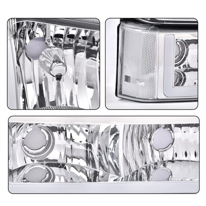 G-PLUS LED Headlights Assembly + Tail Lights Fit Chevy Silverado 1500 1500 HD 2500 2500 HD 2003-2006, Clear Lens Chrome Housing Clear Reflector Headlamps Assembly Dark Red Taillights