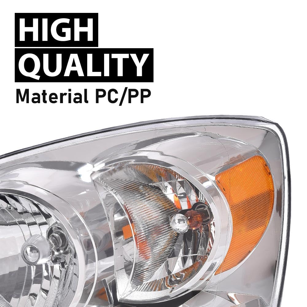 G-PLUS Headlights w/Bulbs Left Driver Side Compatible with Dodge Ram 1500 2006-2008/HEADLIGHTS | Fit Dodge Ram 2500 3500 2006-2009,Clear Lens Chrome Housing Amber Reflector Bumper Headlamps,faros Assembly