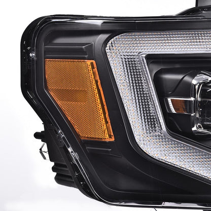 G-PLUS LED DRL Headlights & Tail Lights Compatible with 2009-2014 Ford F150 Tube Dual Projector Headlamps Assembly (Clear Lens Black Housing Amber Reflector Headlamps + Tail Lights)