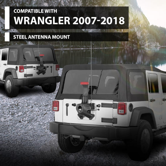 G-PLUS Steel CB Antenna Spare Tire Mount Bracket, Compatible with Jeep Wrangler JK & JKU 2007-2018