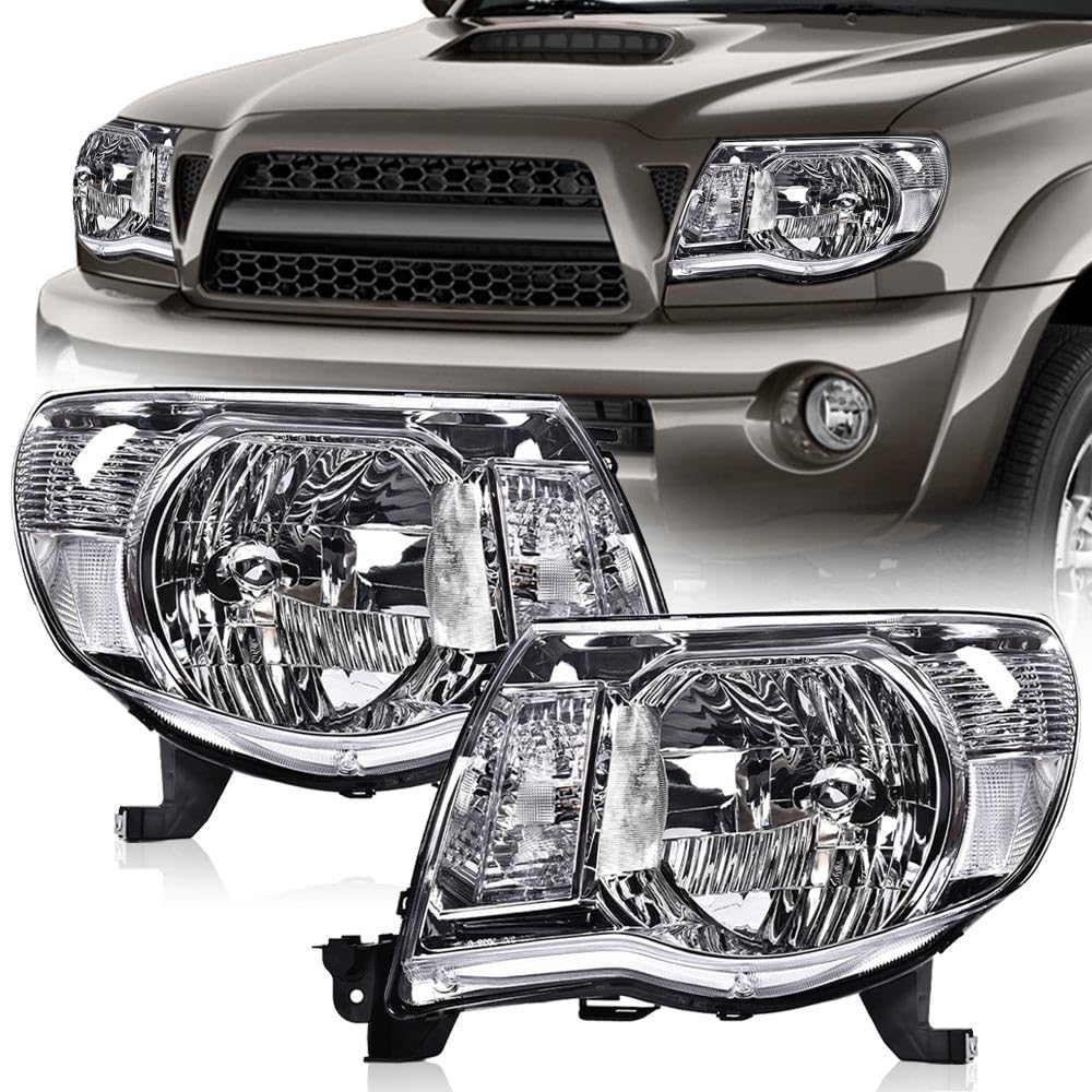 G-PLUS Headlights Assembly, Compatible with Toyota Tacoma 2005 2006 2007 2008 2009 2010 2011,Bumper Headlamps,Clear lens Chrome Housing Amber Reflector,Left Driver & Right Passenger faros delanteros