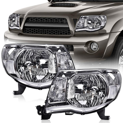 G-PLUS Headlights Assembly, Compatible with Toyota Tacoma 2005 2006 2007 2008 2009 2010 2011,Bumper Headlamps,Clear lens Chrome Housing Amber Reflector,Left Driver & Right Passenger faros delanteros