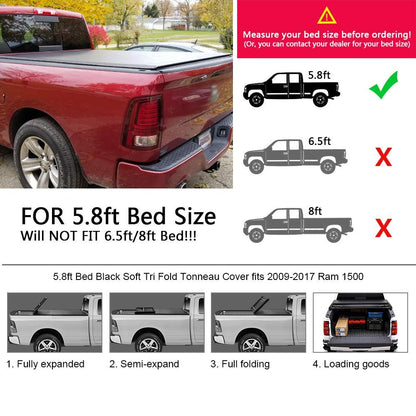G-PLUS Four Fold Truck Bed Tonneau Cover Compatible with 2009-2021 Dodge Ram 5'7 or 5'8 Bed (No Ram Box)