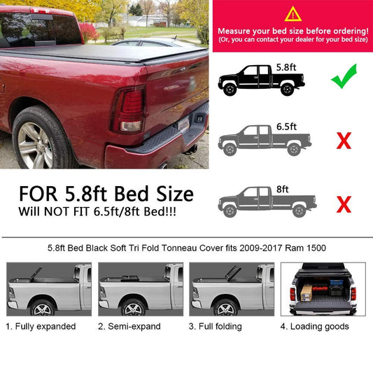 G-PLUS Four Fold Truck Bed Tonneau Cover Compatible with 2009-2021 Dodge Ram 5'7 or 5'8 Bed (No Ram Box)