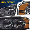 G-PLUS Headlights Assembly, Compatible with 2002 2003 2004 2005 Dodge Ram 1500 2500 3500 bumper Headlamp, Clear lens Black Housing Amber Reflector