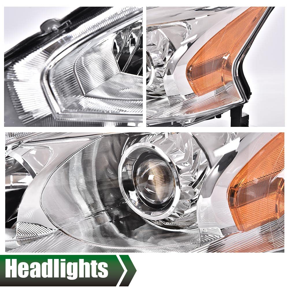 G-PLUS Headlights Assembly Compatible With 2013 2014 2015 Nissan Altima 4-Door Sedan OE Style Automotive Halogen Model Headlamps Chrome Housing 2PCS,faros delanteros