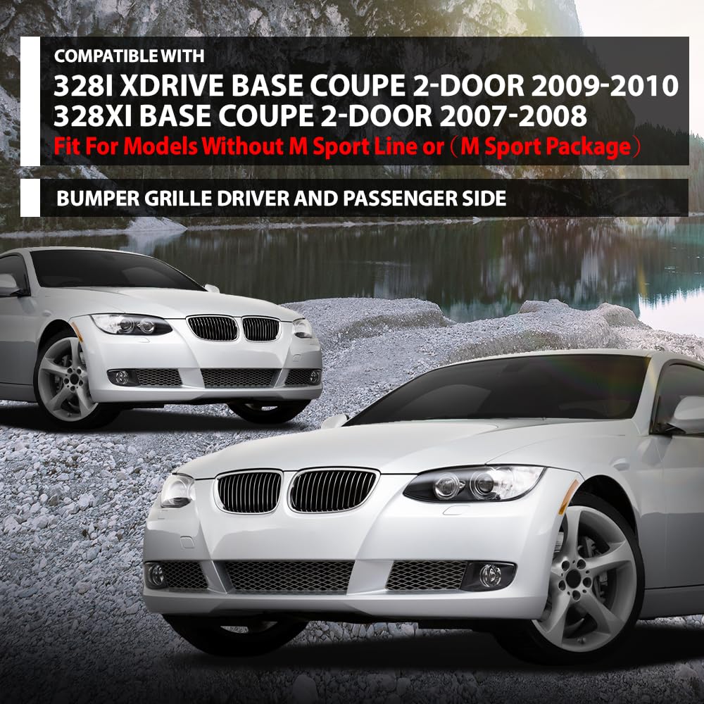 G-PLUS Pair Bumper Grille Compatible with BMW 328i/328xi xDrive Base Coupe 2-Door 2007-2010,BM1036121, BM1036122, 51117154720, 51117154719,BM1036122,51117154720 Black