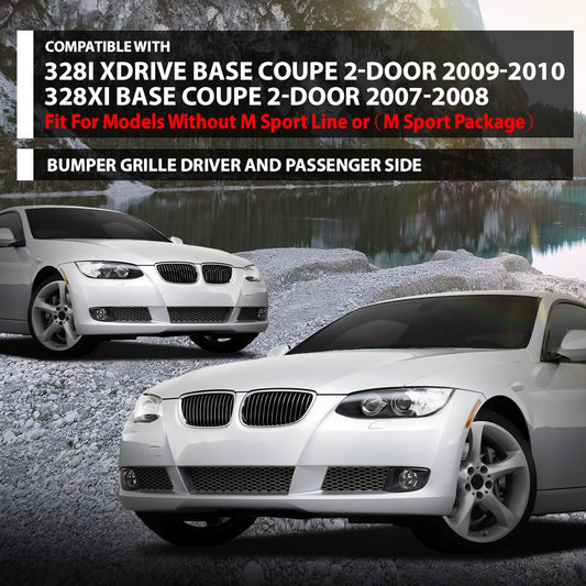 G-PLUS Pair Bumper Grille Compatible with BMW 328i/328xi xDrive Base Coupe 2-Door 2007-2010,BM1036121, BM1036122, 51117154720, 51117154719,BM1036122,51117154720 Black