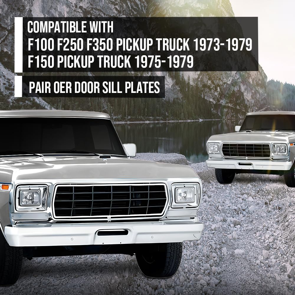G-PLUS Door Sill Plates w/Screws Pair Compatible with Ford F100 F250 F350 Pickup Truck 1973 1974 1975 1976 1977 1978 1979, Fit Ford F150 Pickup Truck 1975 1976 1977 1978 1979 Silver