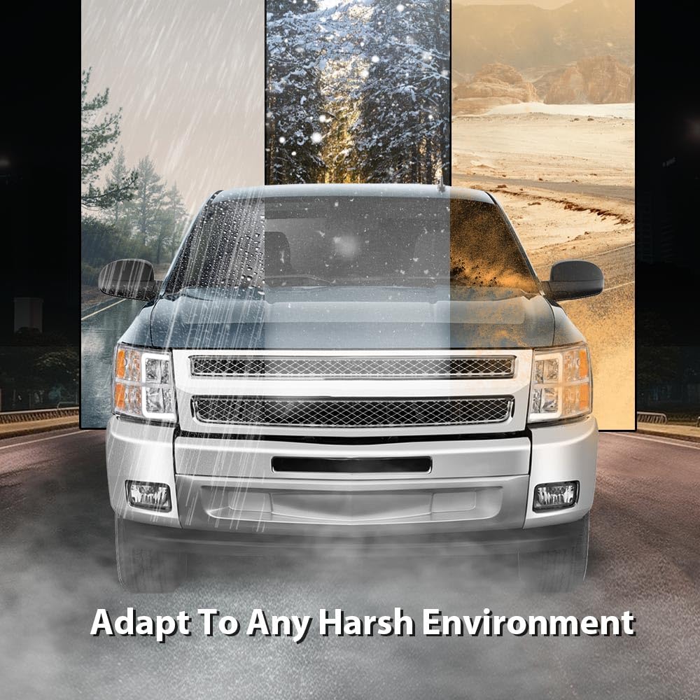 G-PLUS LED DRL Tube Projector Headlights W/o Bulbs Fit Chevy Silverado 1500 2007-2013/Fit Silverado 2500 HD 3500 HD 2007-2014 Clear Lens Chrome Housing Amber Reflector Bumper Headlamps